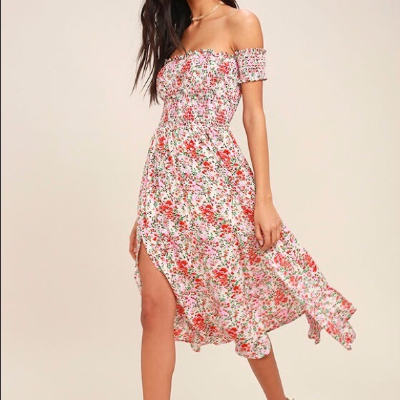 Lulus Dresses & Skirts - Cream Floral Off the Shoulder Dress
